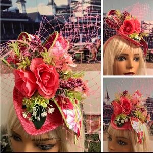 Pink Floral Rose Fascinator Hat for Women